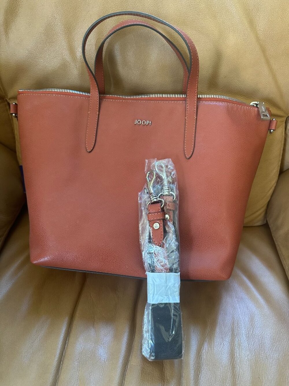 JOOP! Helena Small Bicolore Tote Bag Dark Orange Leather NWT Shoulder Bag